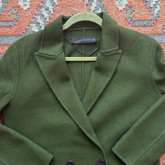 Zara Double breasted green wool blend coat S - Picture 11 of 13